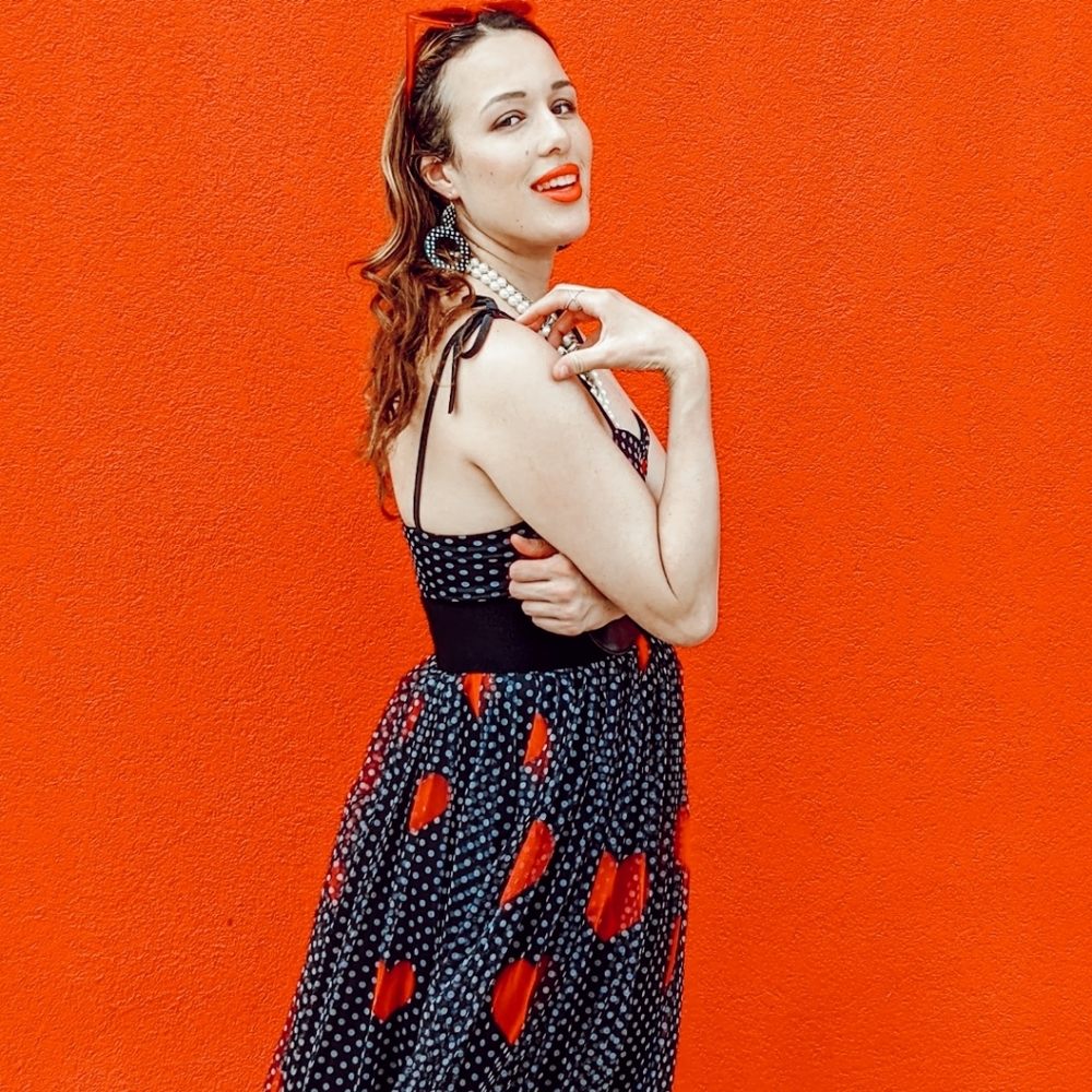 NWT Heart Polka Dot Party Midi Dress S:Small-Med - Picture 7 of 14
